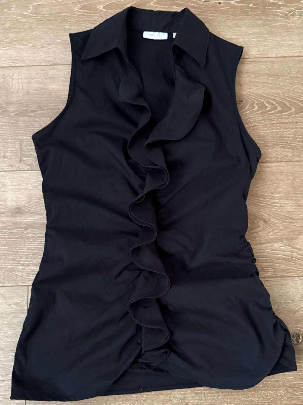 New York & Company Black Sleeveless Ruffle-Front Blouse